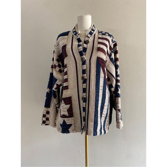 vintage sugar street weaver american flag knit tapestry jacket - Picture 2 of 5